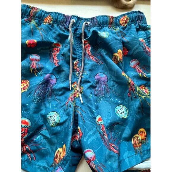 Boardies Fish Shorts M Blue Tropical Swim Trunk Jellyfish Preppy Classic Retro - Picture 4 of 12